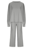 Round Neck Long Sleeve Top and Pants Set - FLORENTINE IRIS
