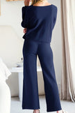 Round Neck Long Sleeve Top and Pants Set - FLORENTINE IRIS