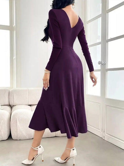 Ruffle Hem Long Sleeve Midi Dress - FLORENTINE IRIS