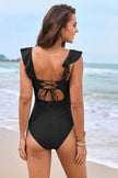 Ruffled Plunge One - Piece Swimwear - FLORENTINE IRIS