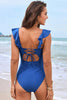 Ruffled Plunge One - Piece Swimwear - FLORENTINE IRIS