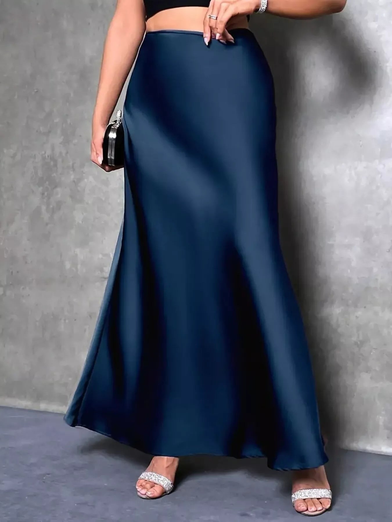 Satin High Waist Maxi Skirt - FLORENTINE IRIS