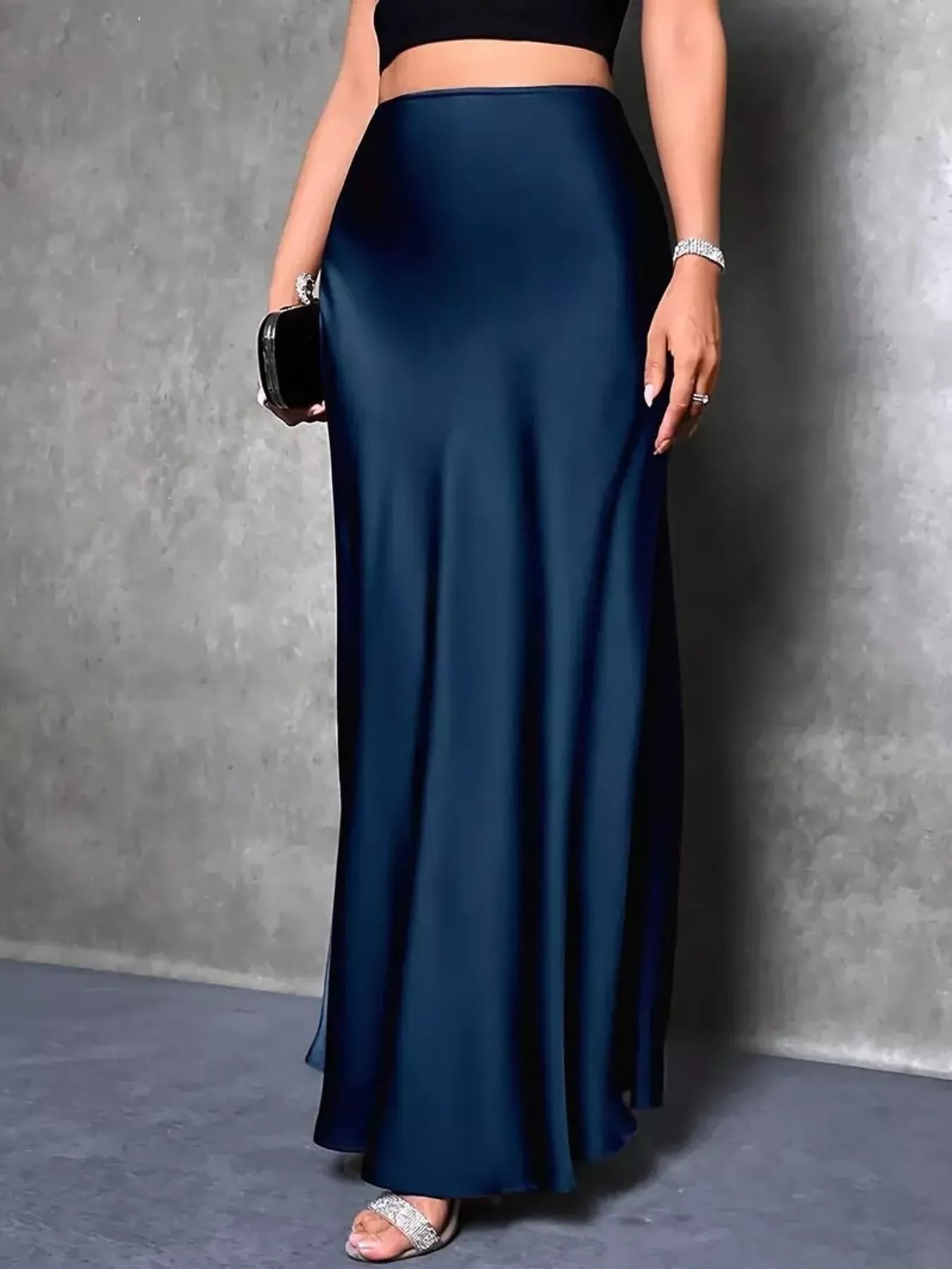 Satin High Waist Maxi Skirt - FLORENTINE IRIS