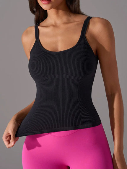 Scoop Neck Active Tank with Detachable Chest Pads - FLORENTINE IRIS