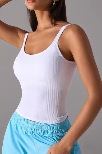 Scoop Neck Active Tank with Detachable Chest Pads - FLORENTINE IRIS