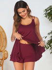Scoop Neck Top and Shorts Lounge Set - FLORENTINE IRIS