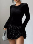 Sequin Long Sleeve Mini Dress - FLORENTINE IRIS