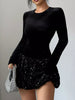 Sequin Long Sleeve Mini Dress - FLORENTINE IRIS