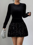 Sequin Long Sleeve Mini Dress - FLORENTINE IRIS