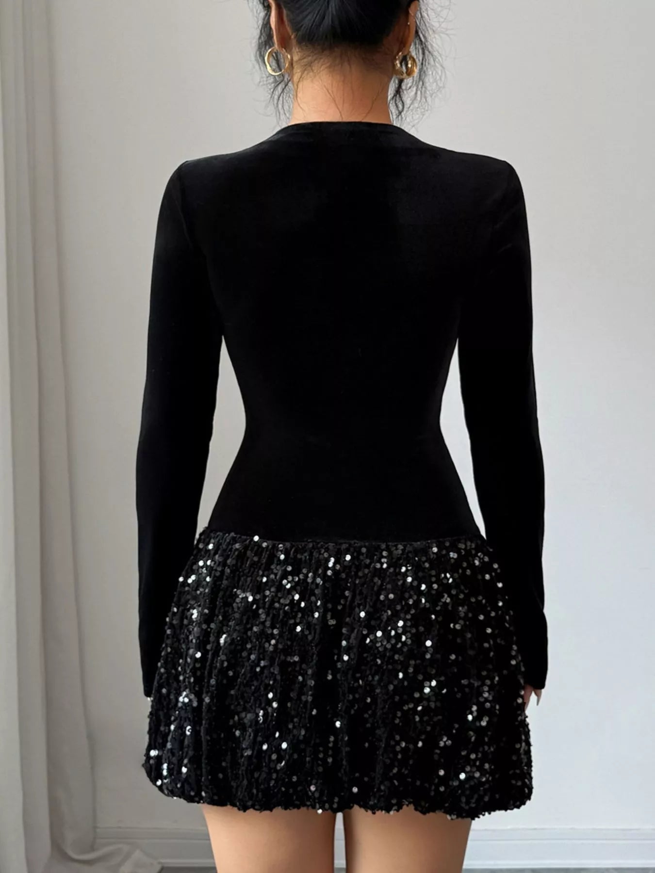 Sequin Long Sleeve Mini Dress - FLORENTINE IRIS