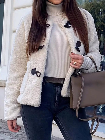 Sherpa Fleece Toggle Button Jacket - FLORENTINE IRIS