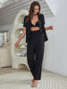 Short Sleeve Shirt Bralette and Pants Lounge Set - FLORENTINE IRIS
