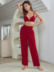 Short Sleeve Shirt Bralette and Pants Lounge Set - FLORENTINE IRIS