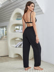Short Sleeve Shirt Bralette and Pants Lounge Set - FLORENTINE IRIS