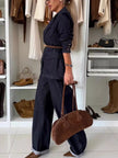 Single - Breasted Blazer and Jeans Denim Set - FLORENTINE IRIS