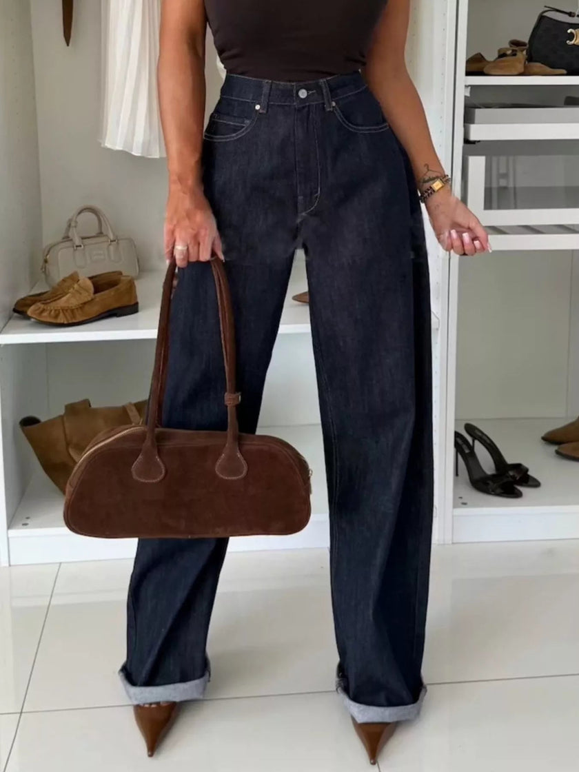 Single - Breasted Blazer and Jeans Denim Set - FLORENTINE IRIS