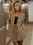 Single - Breasted Plaid Blazer and Skirt Set - FLORENTINE IRIS