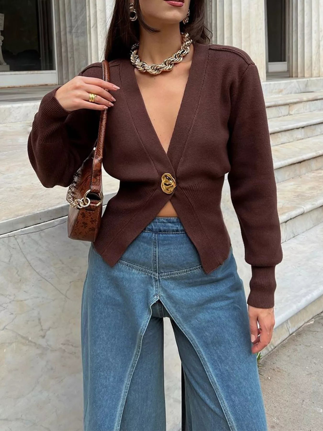 Single - Button Knit Cardigan - FLORENTINE IRIS