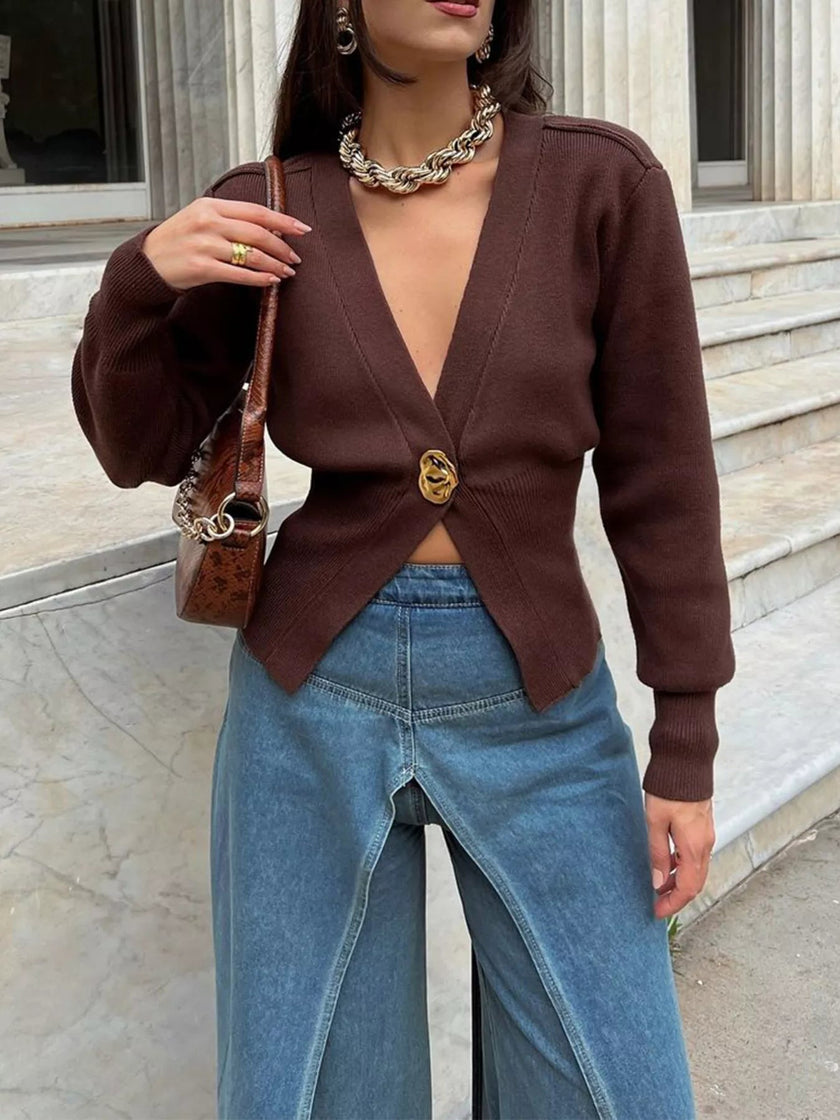 Single - Button Knit Cardigan - FLORENTINE IRIS