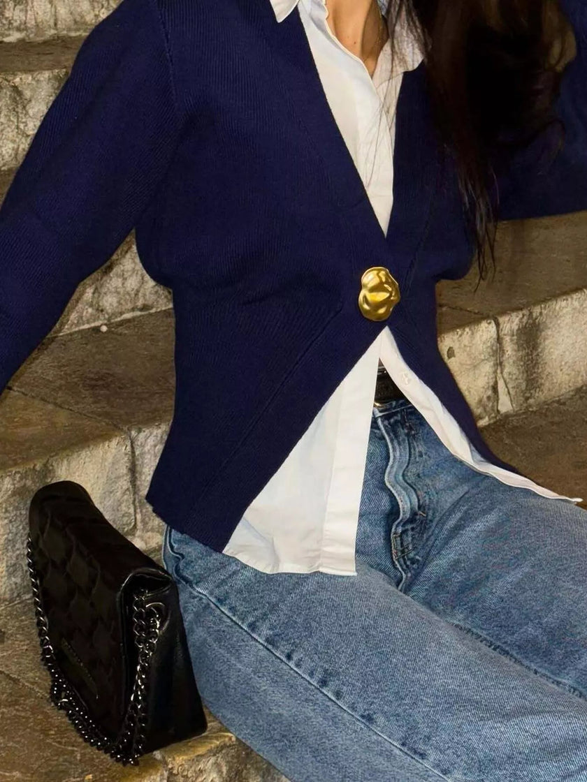 Single - Button Knit Cardigan - FLORENTINE IRIS