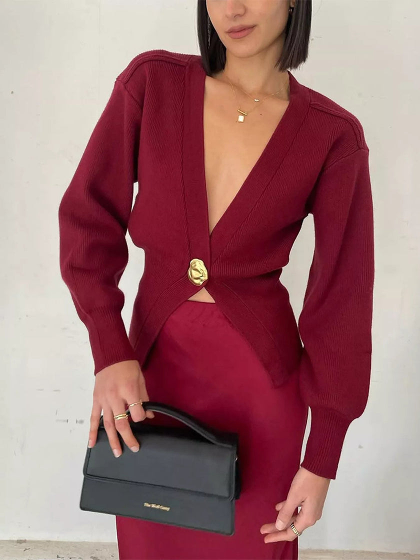 Single - Button Knit Cardigan - FLORENTINE IRIS