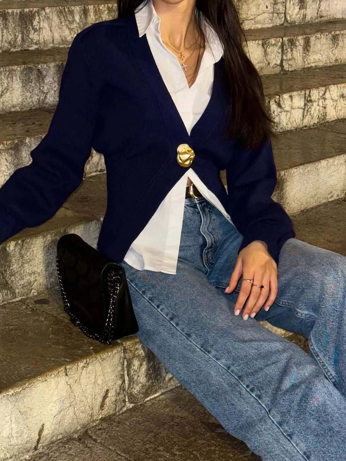 Single - Button Knit Cardigan - FLORENTINE IRIS