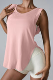Slit Round Neck Active Tank - FLORENTINE IRIS