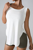 Slit Round Neck Active Tank - FLORENTINE IRIS