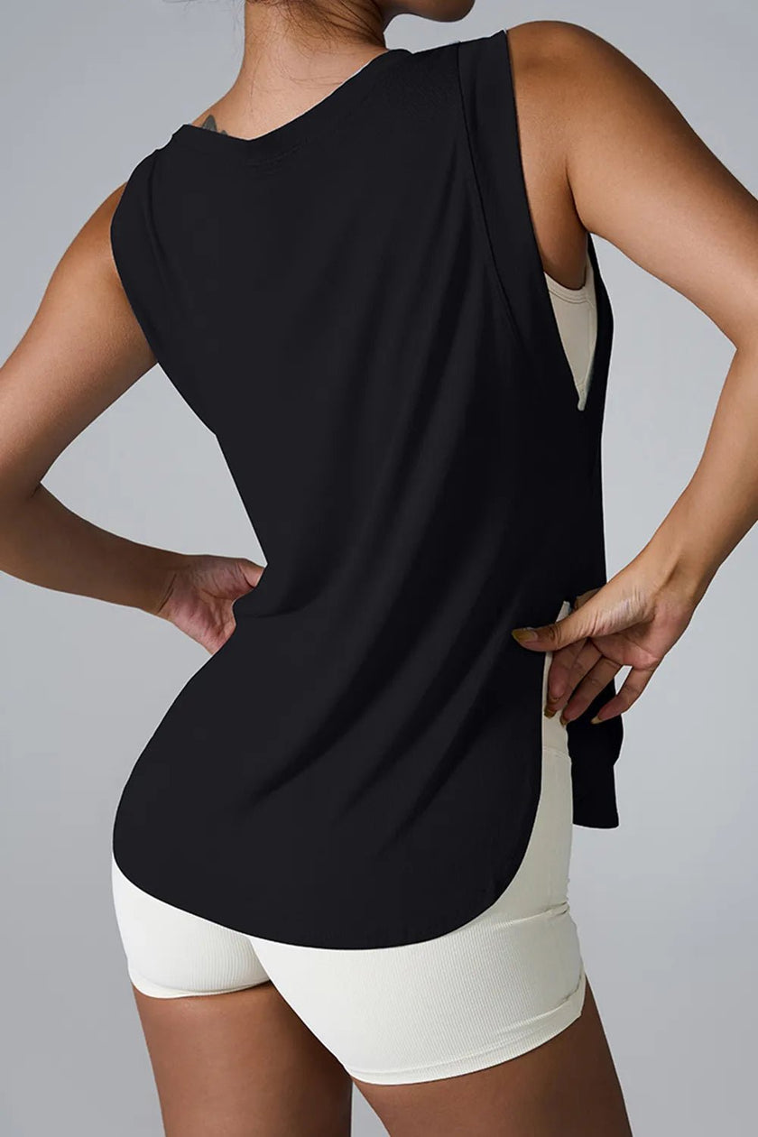 Slit Round Neck Active Tank - FLORENTINE IRIS