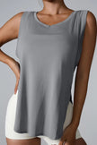 Slit Round Neck Active Tank - FLORENTINE IRIS