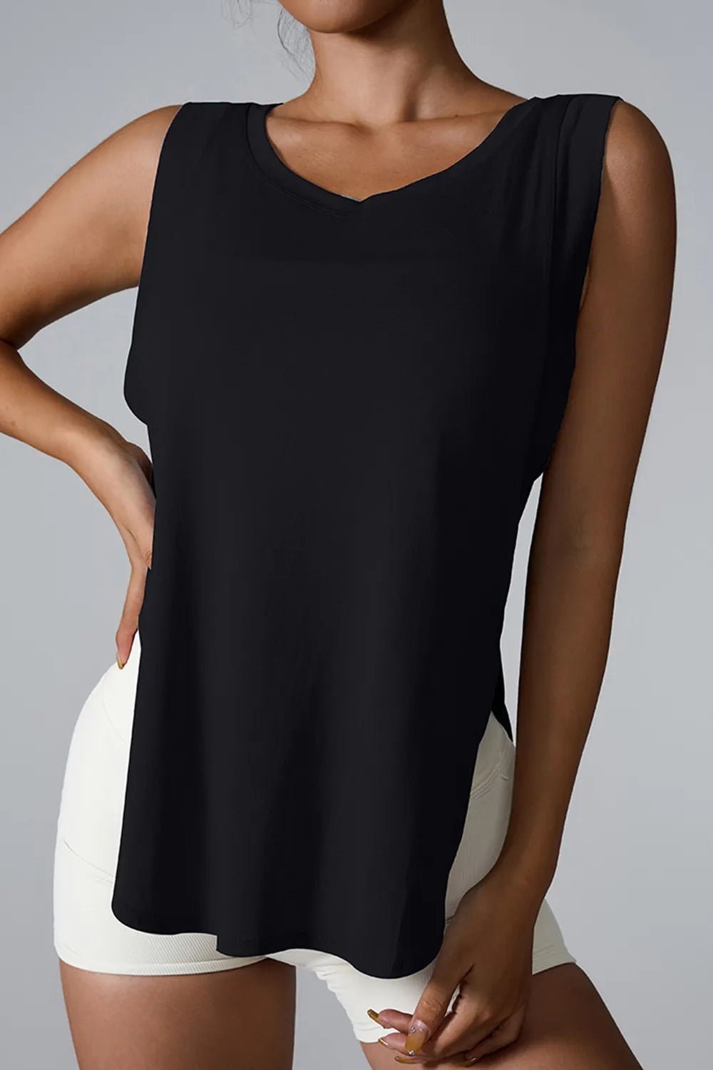 Slit Round Neck Active Tank - FLORENTINE IRIS