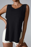 Slit Round Neck Active Tank - FLORENTINE IRIS