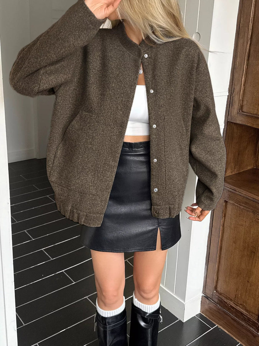 Snap Down Dropped Shoulder Jacket - FLORENTINE IRIS