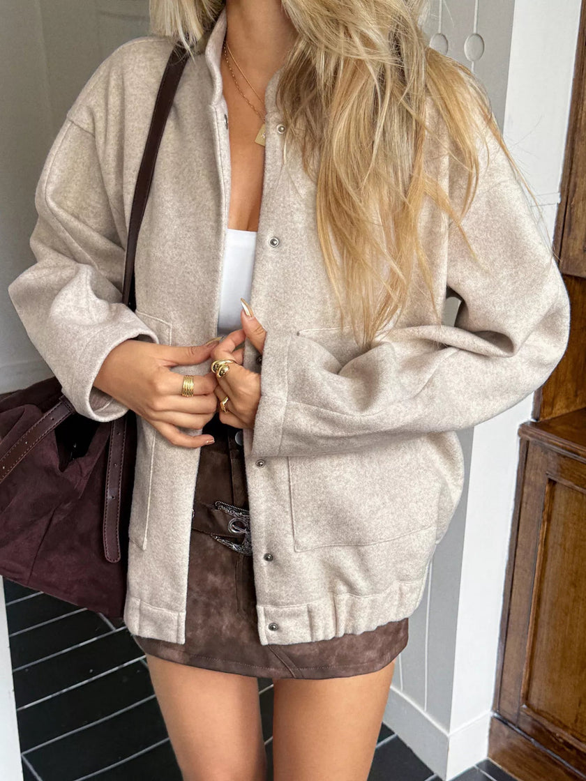 Snap Down Dropped Shoulder Jacket - FLORENTINE IRIS