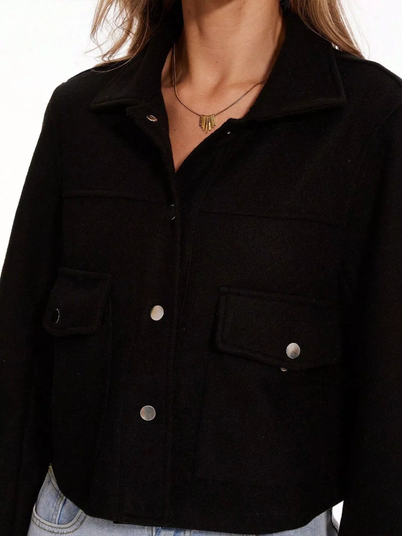 Snap Down Long Sleeve Jacket - FLORENTINE IRIS