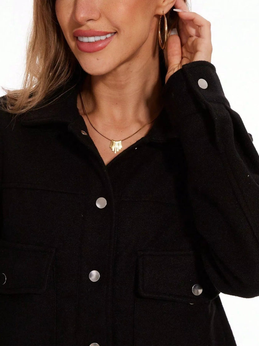 Snap Down Long Sleeve Jacket - FLORENTINE IRIS