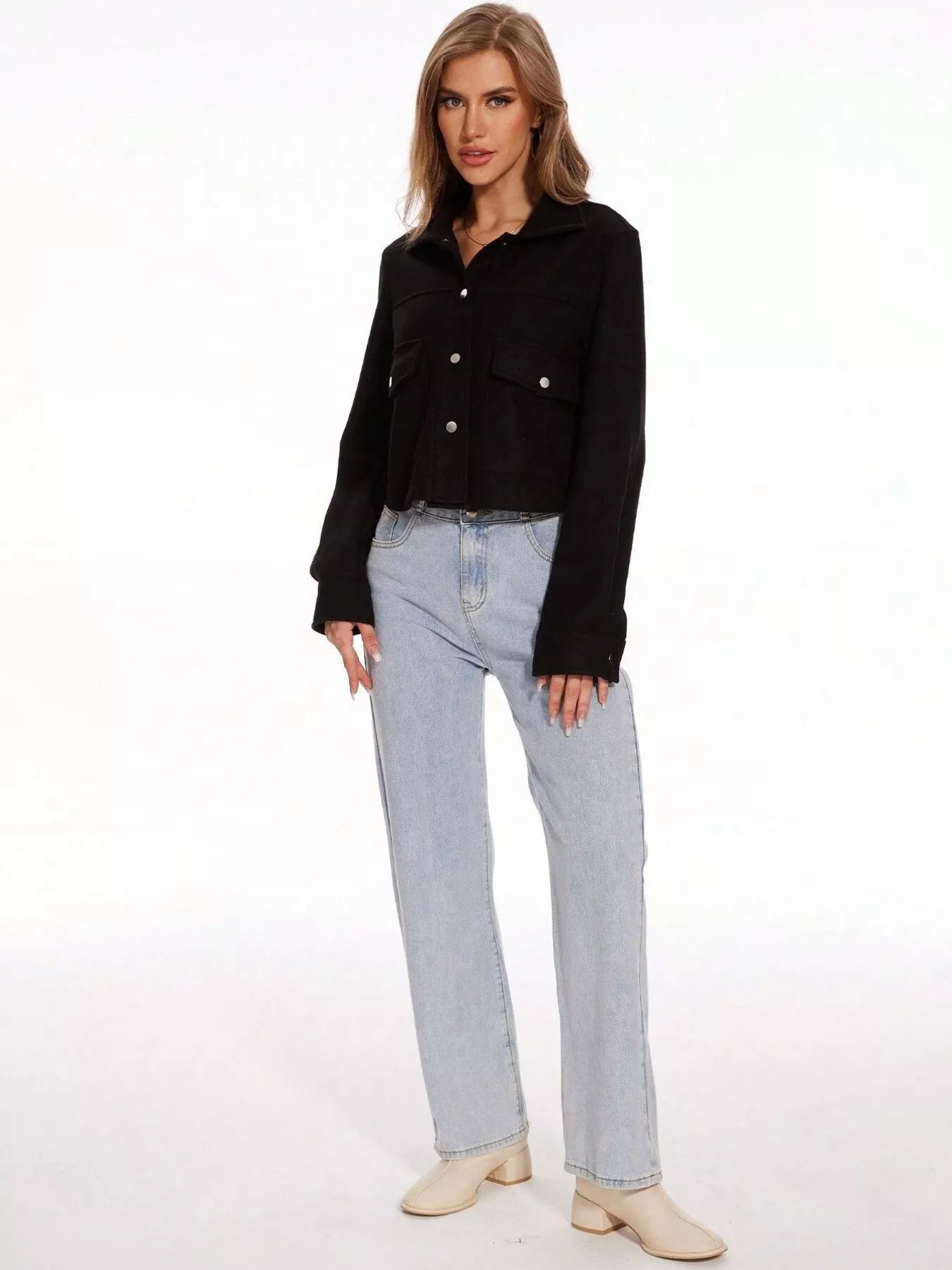 Snap Down Long Sleeve Jacket - FLORENTINE IRIS