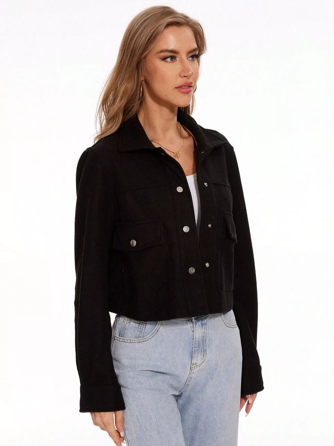 Snap Down Long Sleeve Jacket - FLORENTINE IRIS