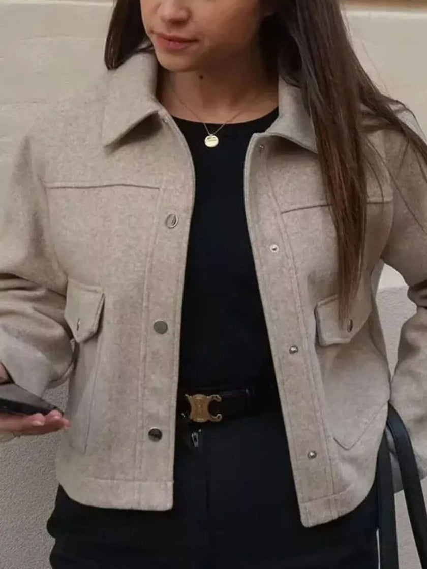 Snap Down Long Sleeve Jacket - FLORENTINE IRIS