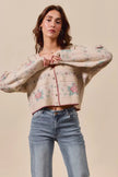 SO ME Floral Pattern Long Sleeve Button Sweater Cardigan - FLORENTINE IRIS