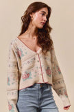 SO ME Floral Pattern Long Sleeve Button Sweater Cardigan - FLORENTINE IRIS
