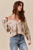SO ME Floral Pattern Long Sleeve Button Sweater Cardigan - FLORENTINE IRIS