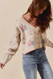 SO ME Floral Pattern Long Sleeve Button Sweater Cardigan - FLORENTINE IRIS