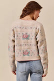 SO ME Floral Pattern Long Sleeve Button Sweater Cardigan - FLORENTINE IRIS