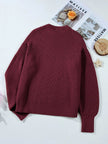 Solid Color Mixed Textured Knitted Crew Neck Sweater - FLORENTINE IRIS