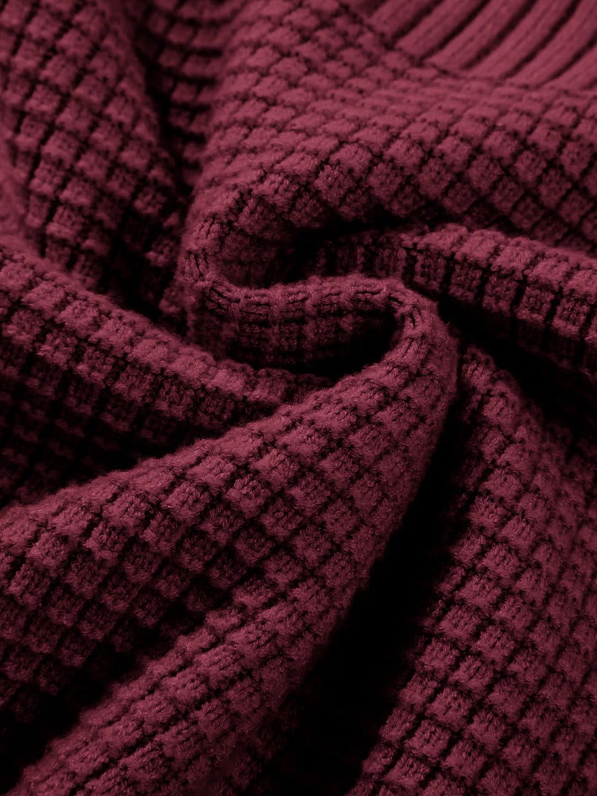 Solid Color Mixed Textured Knitted Crew Neck Sweater - FLORENTINE IRIS