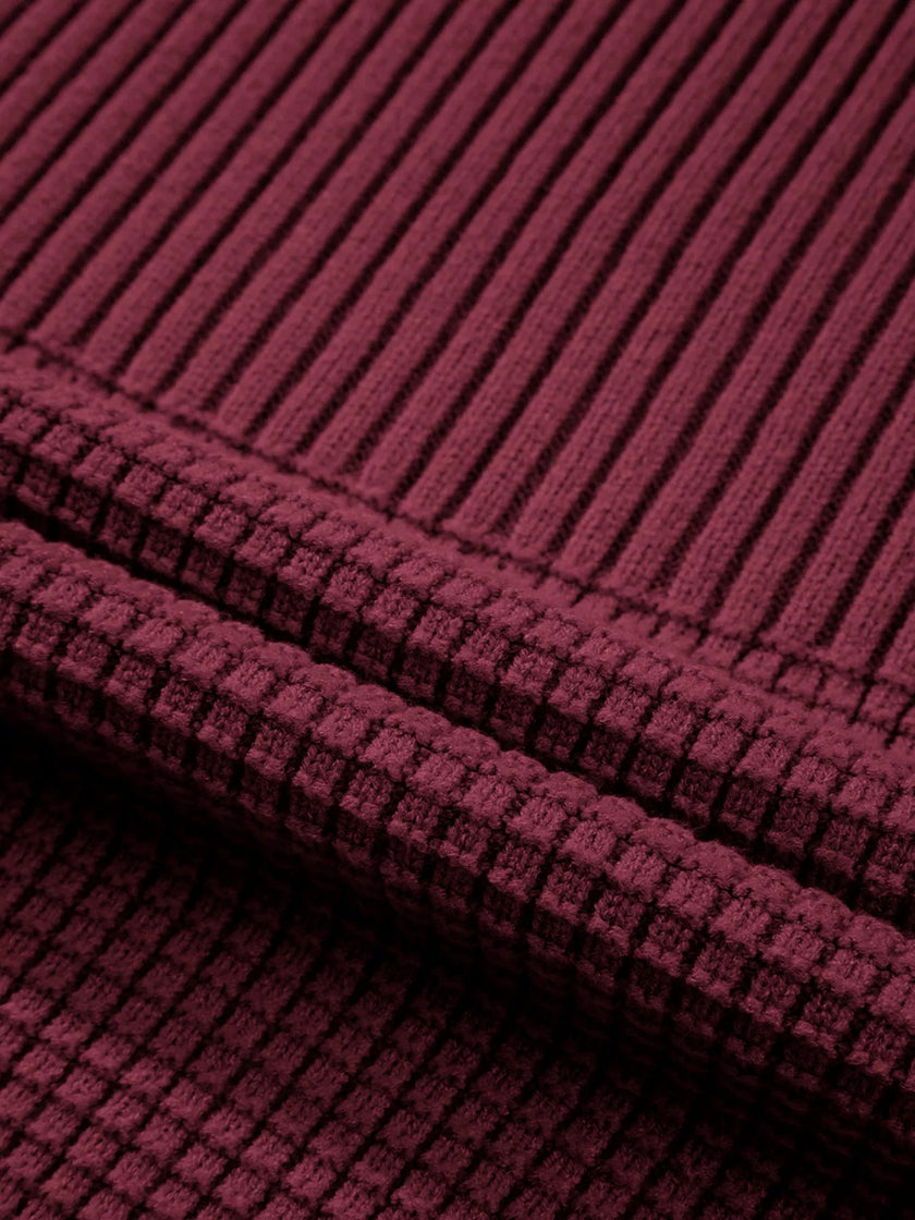 Solid Color Mixed Textured Knitted Crew Neck Sweater - FLORENTINE IRIS