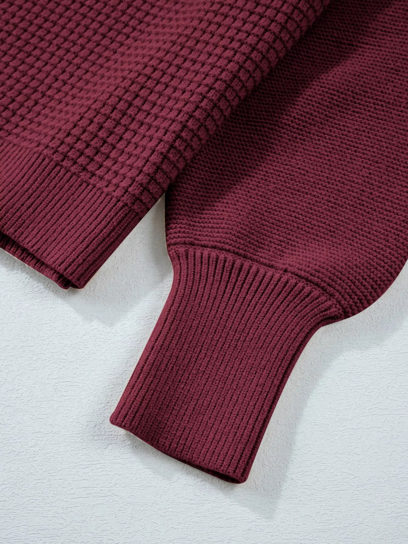 Solid Color Mixed Textured Knitted Crew Neck Sweater - FLORENTINE IRIS