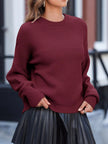 Solid Color Mixed Textured Knitted Crew Neck Sweater - FLORENTINE IRIS