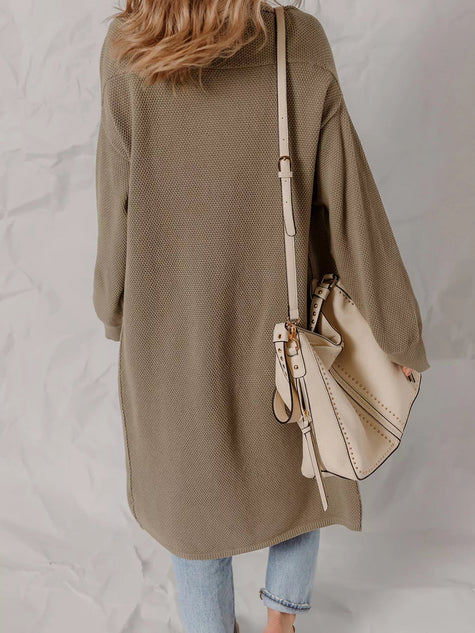 Solid Color Textured Knit Open Front Oversize Cardigan - FLORENTINE IRIS